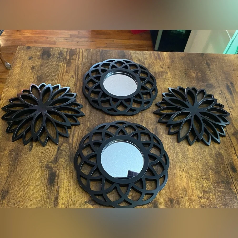 Black Floral Wall Mirror Set